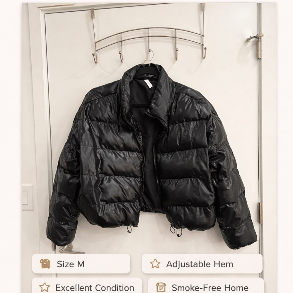 Fabletics Shiny Black Puffer Jacket